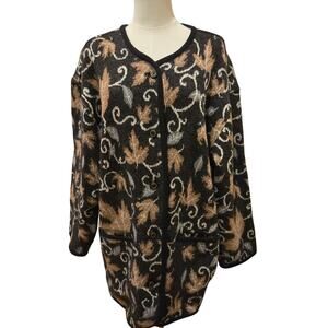 TUNDRA Canada Vintage Leaves Pure Virgin Wool Collared Cardigan Large Gray